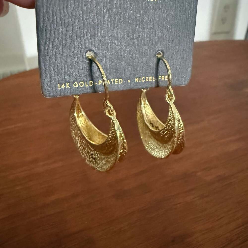 Aura Collection 14K Gold Plated Hammered Crescent Hoop Earrings